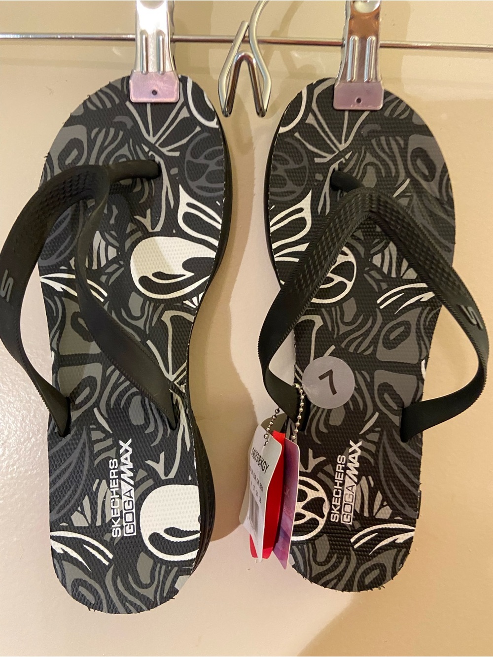 Skechers Black & White Graphic Goga Max Flip Flops